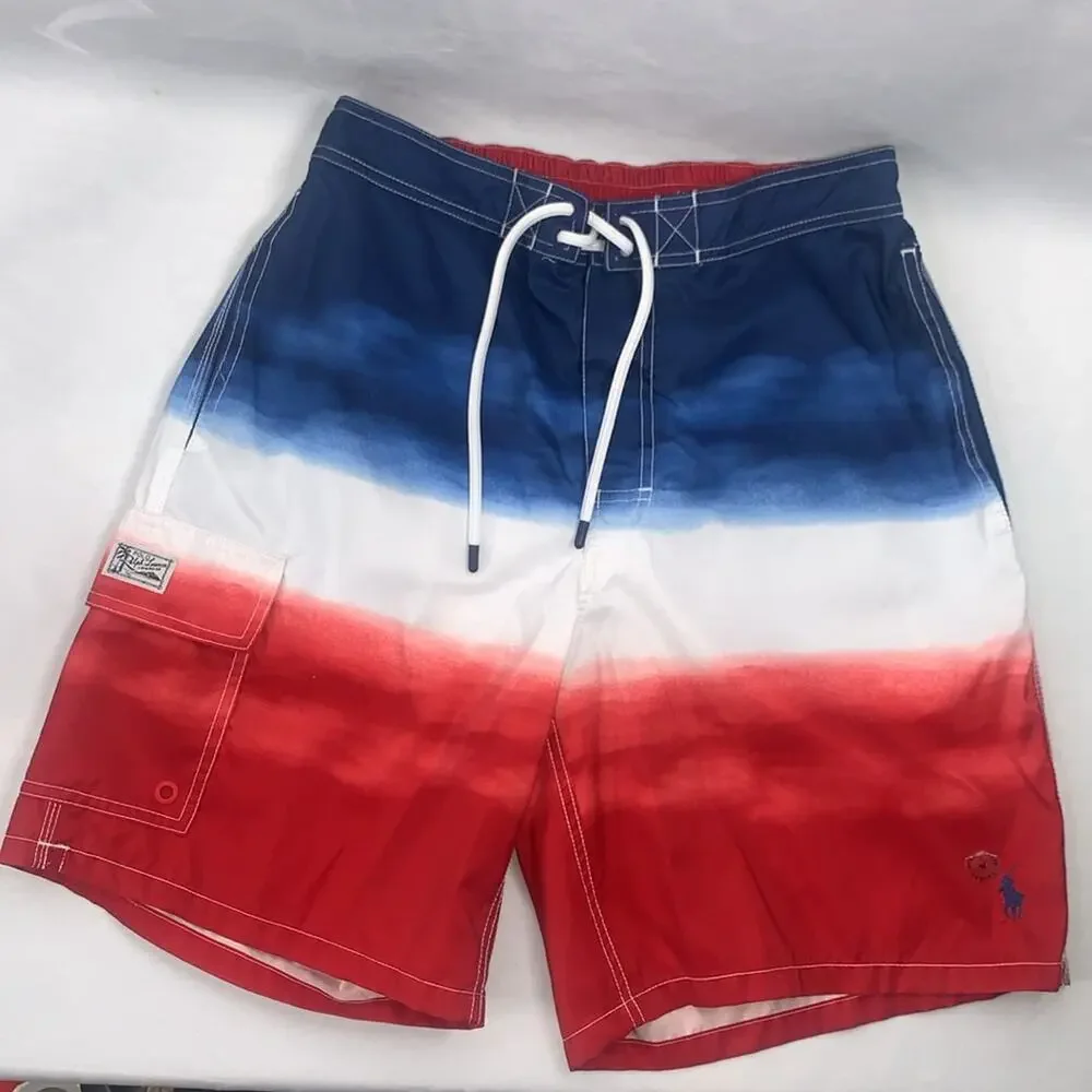 Board Shorts Swim Mesh Liner Red White Blue Polo‎ Ralph Lauren Men's Size Medium